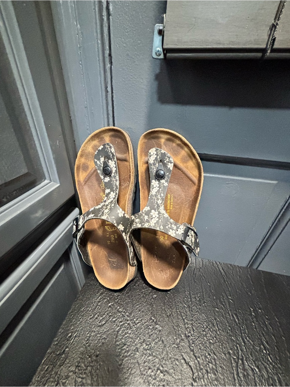 Papillio Black and White Floral Toe-Post Sandals
